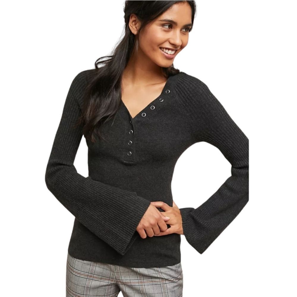 Moth by Anthropologie Henley Soft Black Knit Size XS